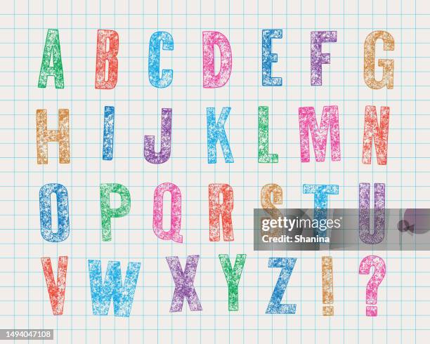 stamped weathered alphabet - multicolored - office supply stock illustrations