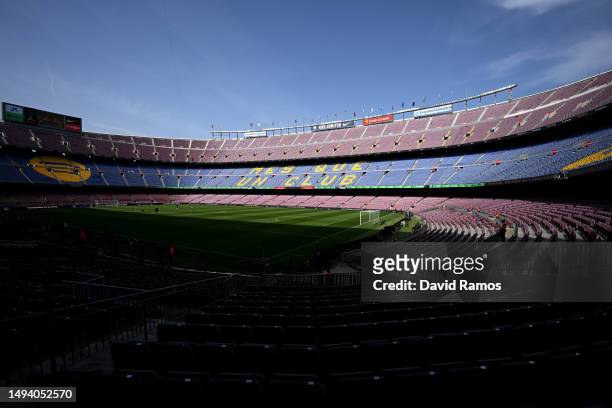 General view inside the stadium prior to the LaLiga Santander match between FC Barcelona and RCD Mallorca at Spotify Camp Nou on May 28, 2023 in...