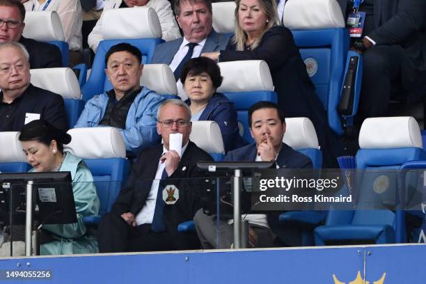 Jon Rudkin, Director of Football looks on with Aiyawatt Raksriaksorn, Owner of Leicester City in the stands during the Premier League match between...