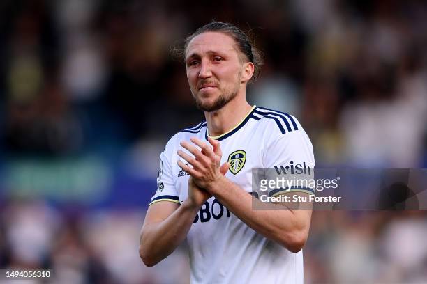 Luke Ayling of Leeds United looks dejected after their sides defeat, resulting in their relegation to the Championship during the Premier League...