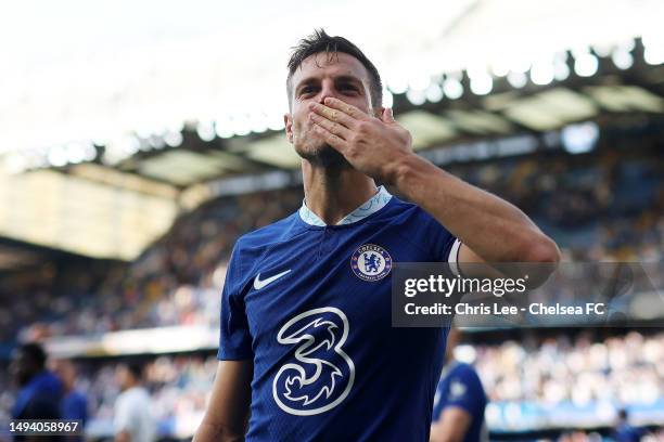 Cesar Azpilicueta of Chelsea acknowledges the fans following the Premier League match between Chelsea FC and Newcastle United at Stamford Bridge on...