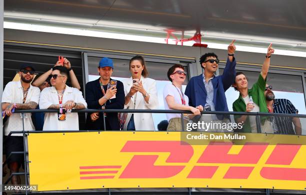 Neymar, Gilmar Araujo, Alexander Gilkes, Maria Sharapova Tom Holland and Archie Madekwe watch on during the F1 Grand Prix of Monaco at Circuit de...