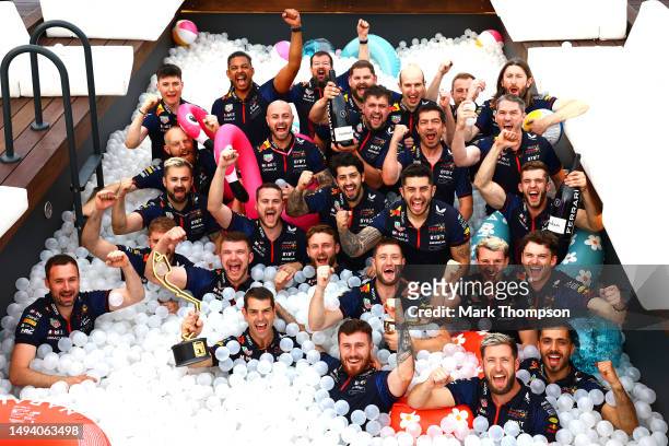 The Red Bull Racing team celebrate after the F1 Grand Prix of Monaco at Circuit de Monaco on May 28, 2023 in Monte-Carlo, Monaco.