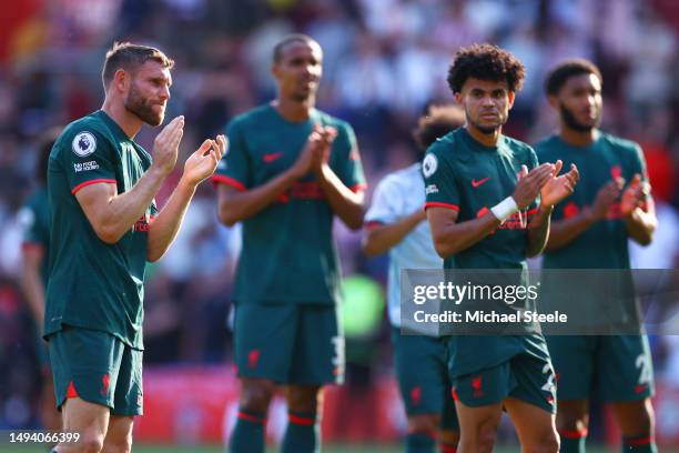 James Milner of Liverpool acknowledges the fans after the draw during the Premier League match between Southampton FC and Liverpool FC at Friends...