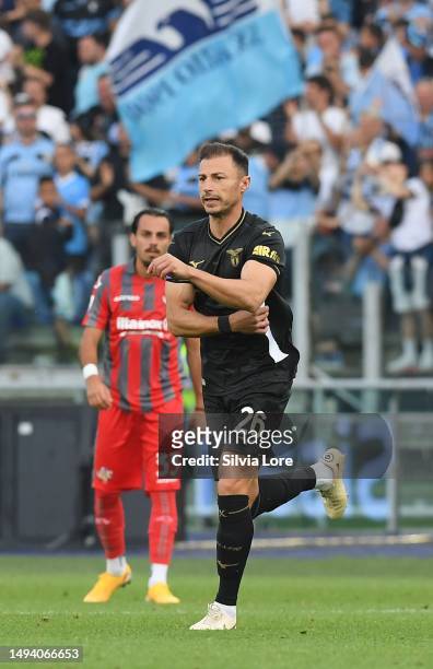 Stefan Radu of SS Lazio visibly excited he enters the field during the Serie A match between SS Lazio and US Cremonese at Stadio Olimpico on May 28,...