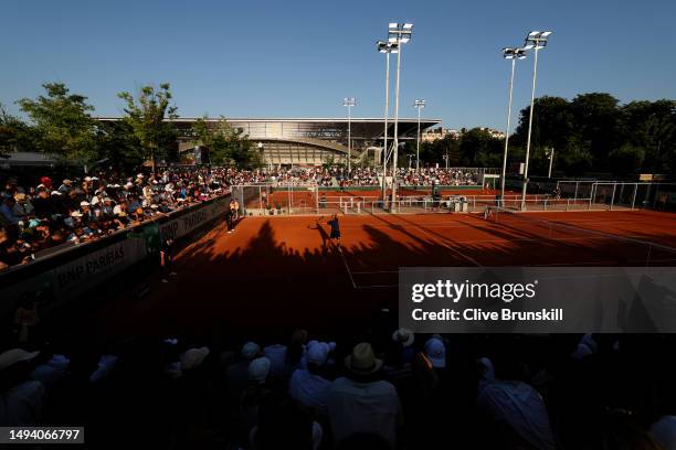 General view of Court Thirteen as Lorenzo Sonego of Italy serves against Ben Shelton of United States during their Men's Singles First Round match on...