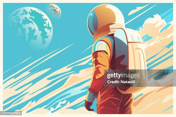 space poster - space suit stock-grafiken, -clipart, -cartoons und -symbole