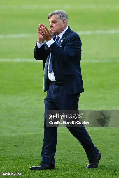 Sam Allardyce, Manager of Leeds United, looks dejected after their sides defeat, resulting in their relegation to the Championship during the Premier...