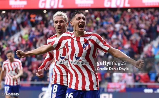 Nahuel Molina of Atletico Madrid celebrates after scoring the team's second goal during the LaLiga Santander match between Atletico de Madrid and...