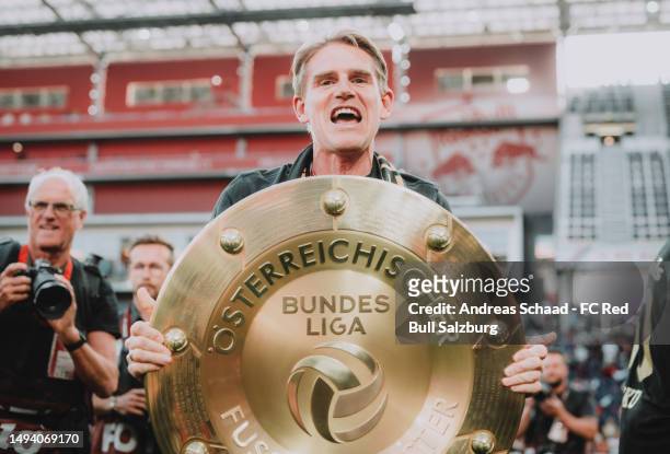 Sporting director Christoph Freund of FC Red Bull Salzburg celebrates winning the Austrian championship trophy after the Admiral Bundesliga match...