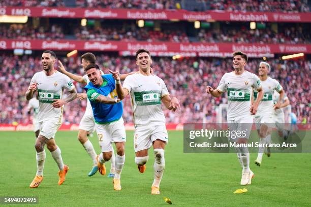 Lucas Boye of Elche CF celebrates after scoring goal during the LaLiga Santander match between Athletic Club and Elche CF at San Mames Stadium on May...