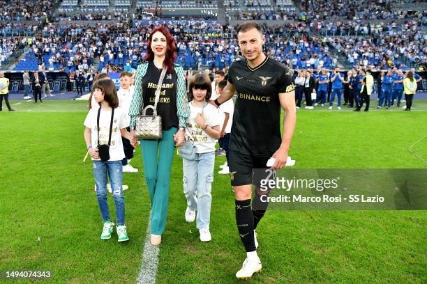 Stefan Radu of SS Lazio with his family the Serie A match between SS Lazio and US Cremonese at Stadio Olimpico on May 28, 2023 in Rome, Italy.