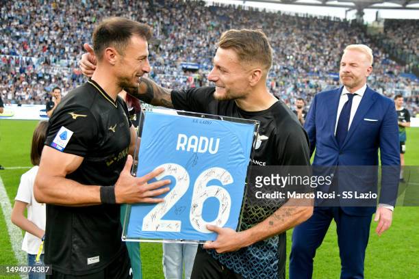 Stefan Radu and Ciro Immobile of SS Lazio after the Serie A match between SS Lazio and US Cremonese at Stadio Olimpico on May 28, 2023 in Rome, Italy.
