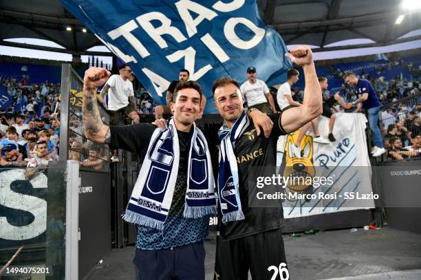 Danilo Cataldi and Stefan Radu of SS Lazio celebrates after the Serie A match between SS Lazio and US Cremonese at Stadio Olimpico on May 28, 2023 in...