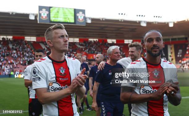 James Ward-Prowse and Theo Walcott of Southampton during the Premier League match between Southampton FC and Liverpool FC at St. Mary's Stadium on...