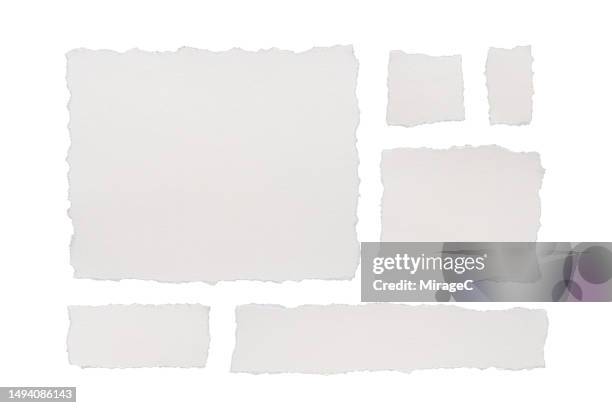 white torn paper pieces isolated on white - tear bildbanksfoton och bilder