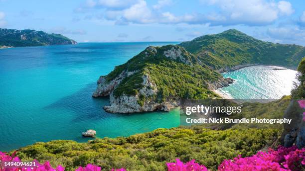 porto timoni beach, corfu, greece. - bay stock pictures, royalty-free photos & images