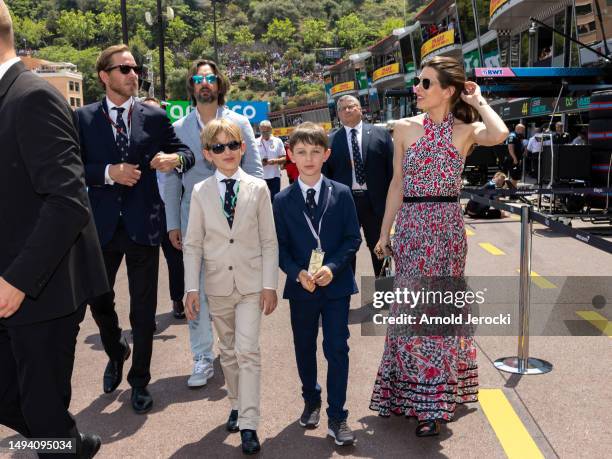 Andrea Casiraghi, Dimitri Rassam, Sasha Casiraghi, Raphael Elmaleh and Charlotte Casiraghi attend the F1 Grand Prix of Monaco at Circuit de Monaco on...