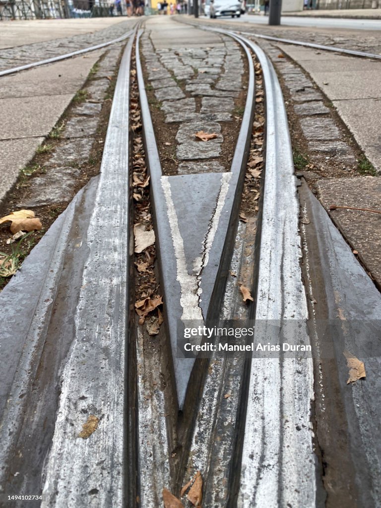 Street Car Rails Closeup View Of Streetcar Rails In Oporto High-Res Stock Photo - Getty ...