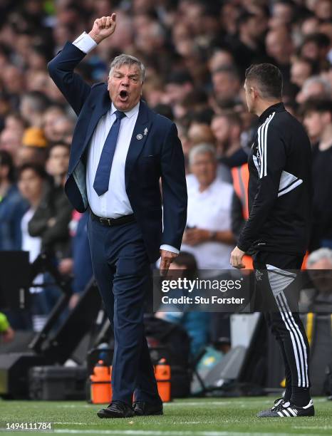 Leeds manager Sam Allardyce reacts on the sidelines during the Premier League match between Leeds United and Tottenham Hotspur at Elland Road on May...