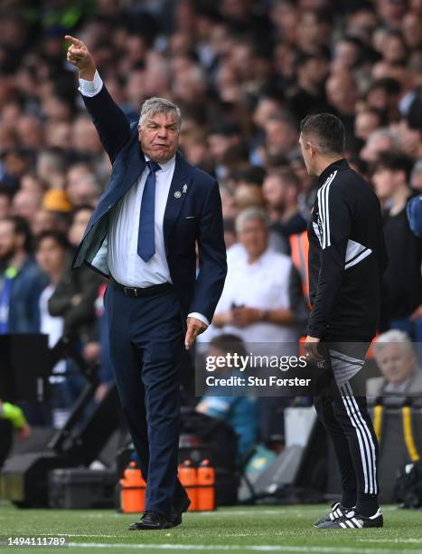 Leeds manager Sam Allardyce reacts on the sidelines during the Premier League match between Leeds United and Tottenham Hotspur at Elland Road on May...