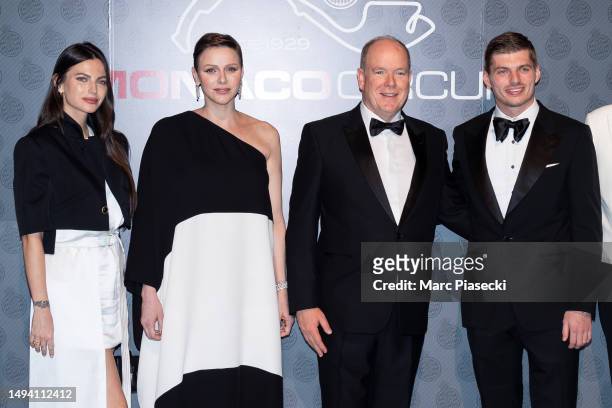 Kelly Piquet, Princess Charlene of Monaco, Prince Albert II of Monaco and Max Verstappen attend the Gala Dinner for the F1 Grand Prix Of Monaco on...