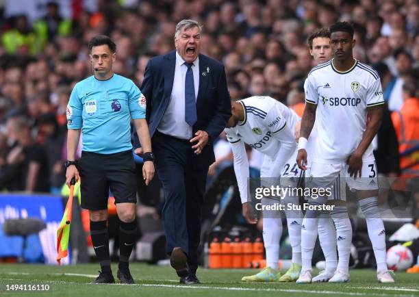 Leeds manager Sam Allardyce reacts on the sidelines during the Premier League match between Leeds United and Tottenham Hotspur at Elland Road on May...