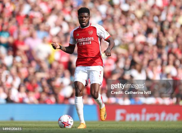 Thomas Partey of Arsenal during the Premier League match between Arsenal FC and Wolverhampton Wanderers at Emirates Stadium on May 28, 2023 in...