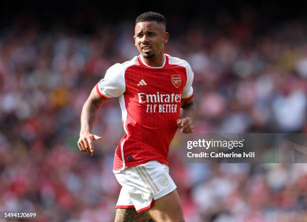 Gabriel Jesus of Arsenal during the Premier League match between Arsenal FC and Wolverhampton Wanderers at Emirates Stadium on May 28, 2023 in...