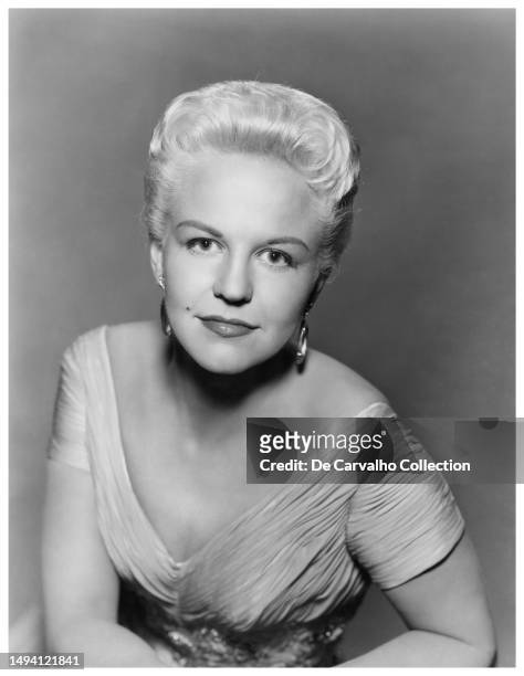 Publicity portrait of actor and singer Peggy Lee in the mid 1950's, United States.