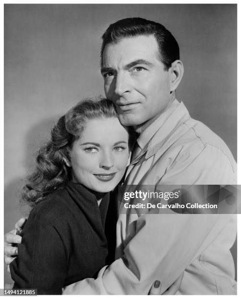 Publicity portrait of actors Coleen Gray and Stephen McNally in the film 'Hell's Five Hours' United States.