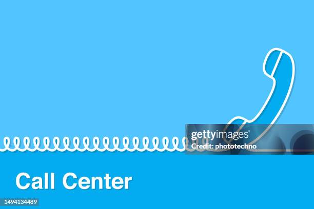 ilustraciones, imágenes clip art, dibujos animados e iconos de stock de contáctenos conceptos con línea teléfono antiguo sobre fondo azul - teléfono con cable
