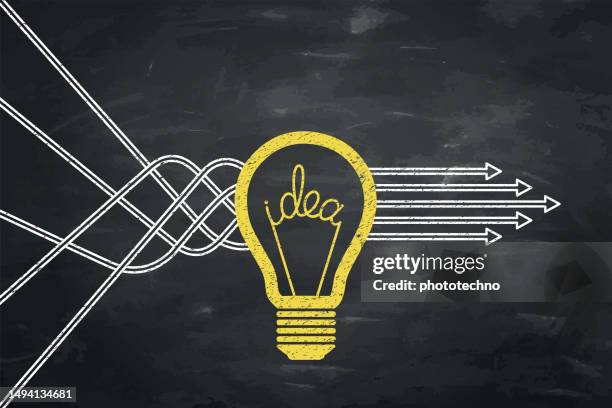 innovative solution concepts on blackboard background - surrounded by data stock illustrations