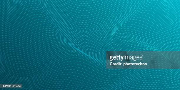 dynamic blue particle wave. abstract sound visualization. digital structure of the wave flow of luminous particles. abstract dots halftone effect particles vibrant gradient color background and texture. - technology stock illustrations
