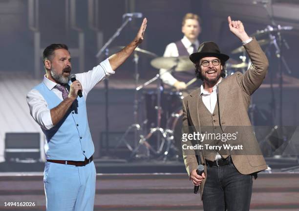 Mac Powell and Jason Crabb perform during the 10th Annual K-LOVE Fan Awards at The Grand Ole Opry on May 28, 2023 in Nashville, Tennessee.