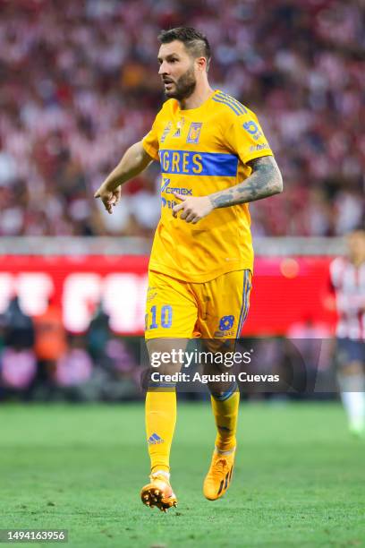 Andre-Pierre Gignac of Tigres gestures during the final second leg match between Chivas and Tigres UANL as part of the Torneo Clausura 2023 Liga MX...