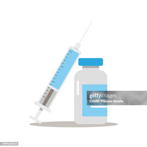 vial and syringe injection icon. vaccine and vaccination concept. - vaccine stock illustrations