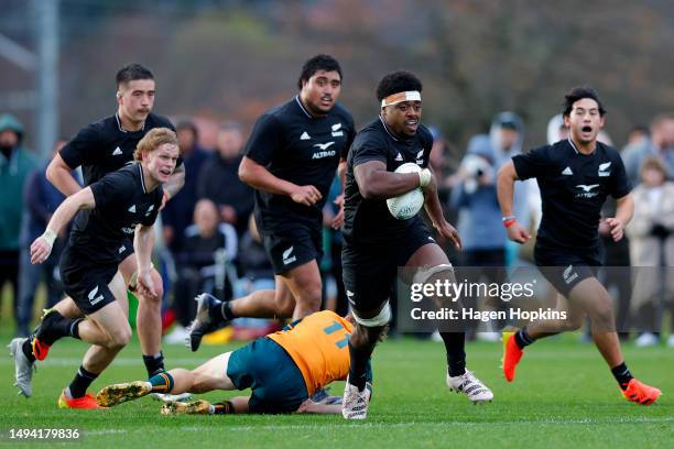 Peter Lakai of New Zealand on attack during the match between New Zealand U20 and the Junior Wallabies at NZCIS on May 29, 2023 in Wellington, New...