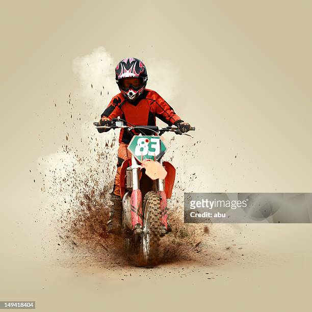 young man on his motorcycle - motocross stockfoto's en -beelden