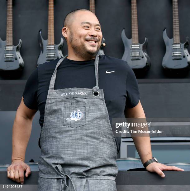 Chef David Chang participates in a culinary demonstration during the 2023 BottleRock Napa Valley festival at Napa Valley Expo on May 28, 2023 in...