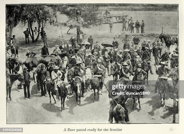 boer mounted patrol ready for the frontier, second boer war, military history, vintage photograph - afrikaner weerstandsbeweging stock illustrations