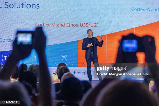 Arm CEO, Rene Haas, delivers a keynote speech at Computex Taipei on May 29, 2023 in Taipei, Taiwan. The annual Computex Taipei is one of the largest...