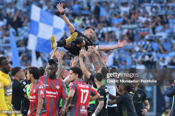 Lazio footballer Stefan Radu leave football after 15 years with Lazio during the match between Lazio and Cremonese at the Stadio Olimpico on May 28,...