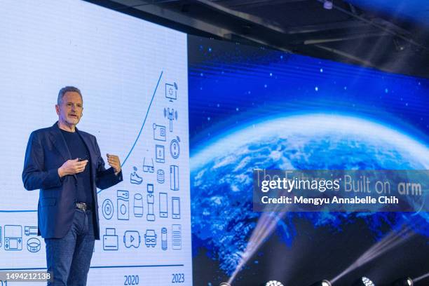 Arm CEO, Rene Haas, delivers a keynote speech at Computex Taipei on May 29, 2023 in Taipei, Taiwan. The annual Computex Taipei is one of the largest...