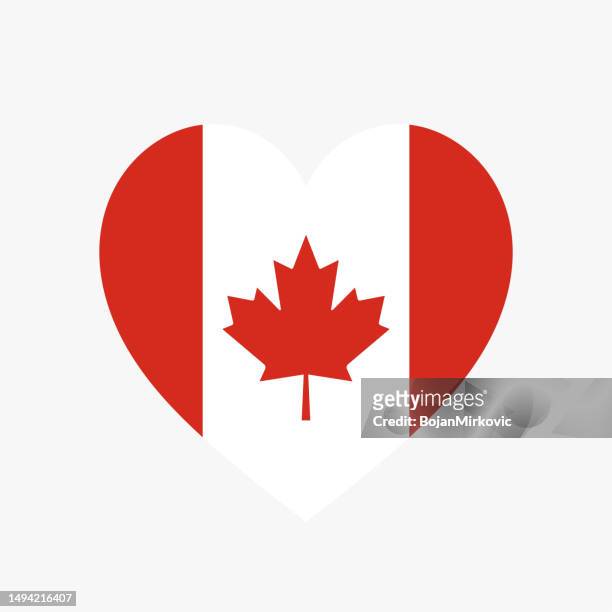 canada heart flag. vector - maple leaf heart stock illustrations