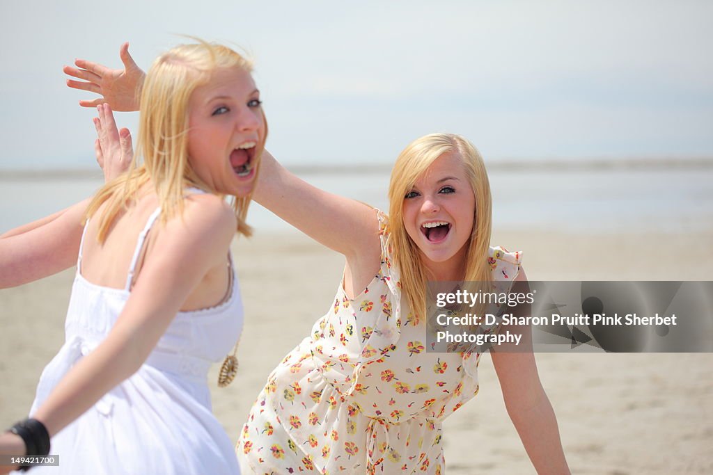 Portrait of girls having fun at beach