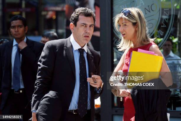 Bernard Benaïem and Caroline Wassermann , lawyers of French bank Societe Generale rogue trader Jerome Kerviel chat, on July 23, 2008 in Paris, as...