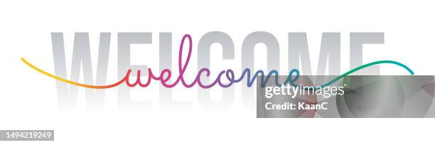 welcome lettering vector stock illustration. handwriting hello lettering vector illustration. - welcome card stock illustrations