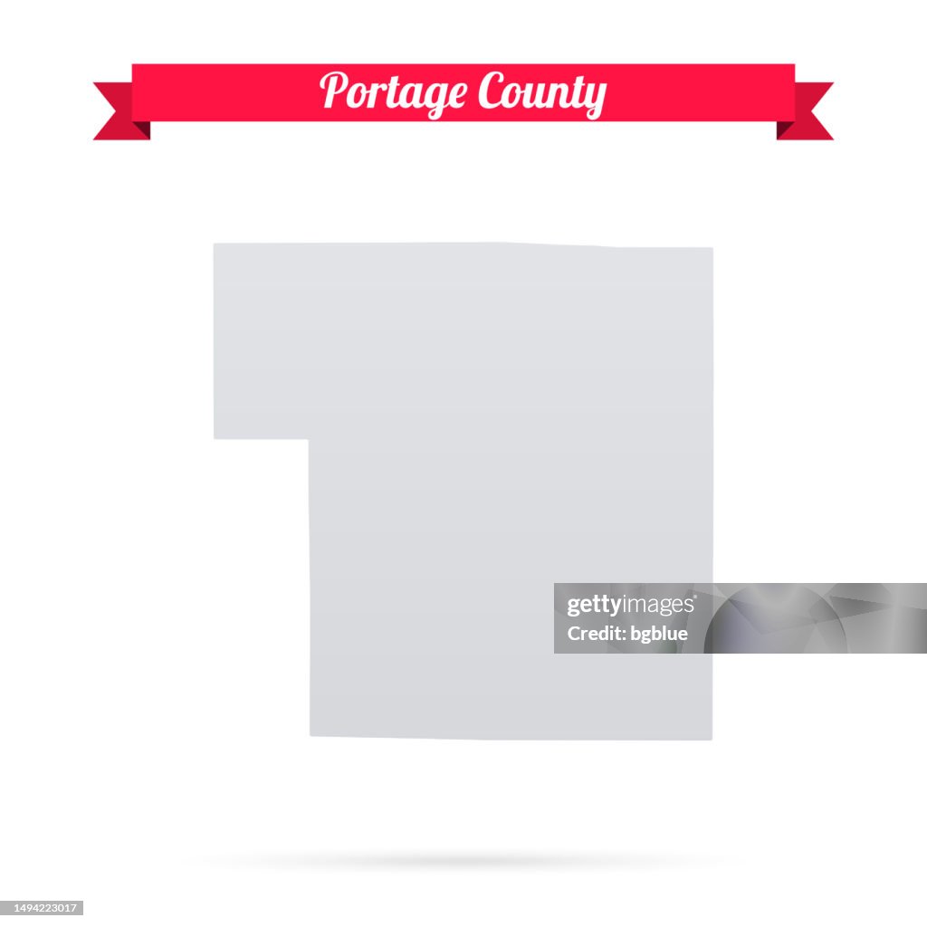 Portage County, Wisconsin. Map on white background with red banner