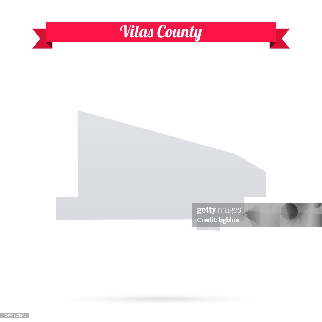 Vilas County, Wisconsin. Map on white background with red banner
